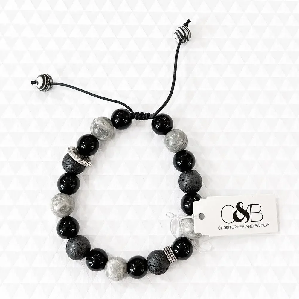 NWT Christopher & Banks Black Gray Beaded Adjustable Bracelet
